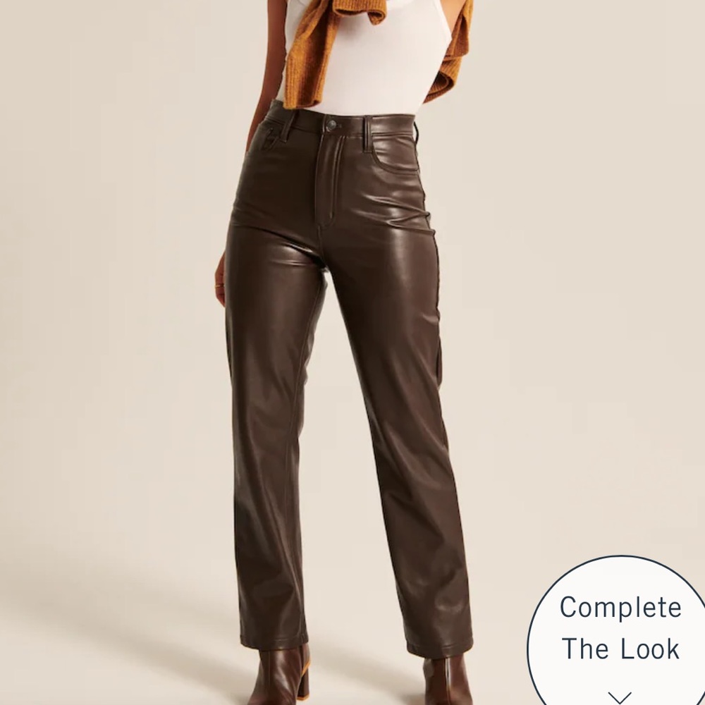 Abercrombie Curve Love Vegan Leather 90s Straight Pants Dark Brown NEVER WORN